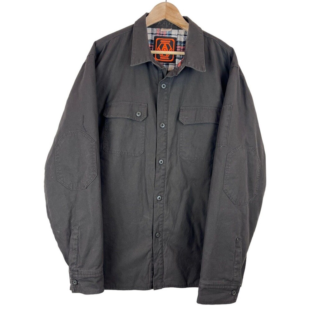 American Worker Duck‎ Canvas Flannel Lined Men's Button Up Size XL Brown